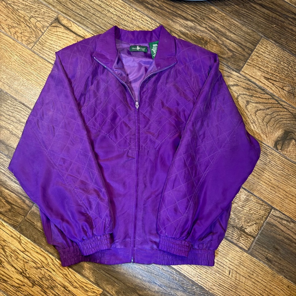 Vintage Hunt Club Tall Purple Silk Quilted Bomber Jacket Women Medium Grannycore